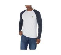 (Light Grey And Navy, XL) BRAVE SOUL Mens Long Sleeve T Shirts Crew Neck Casual Top Summer Cotton Tee NEW