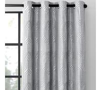 Light Grey and Silvery 100% Blackout Jacquard Geometric Pattern Curtains,52 Inch Wide 96 Inches Length 2 Panels, Thermal Insulated Noise Reducing Anti-Rust Grommet Drapes for Bedroom Living Room
