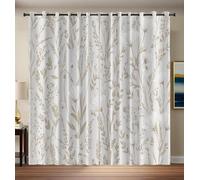 Light Grey Beige Delicate Wildflowers 95% Blackout Curtains for Bedroom 2 Panels Hand-Painted Leaves Black Out Curtains for Living Room Grommet Thermal Insulated Room Darkening, 66.1 x 90.2 Inch