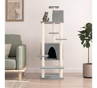 Light Grey Cat Tree Tower 154cm, Engineered Wood Plush Sisal, 66.5x60x154cm Tree