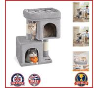 Light Grey Cat Tree Tower 65cm with Scratching Post and 2 Caves for Cats