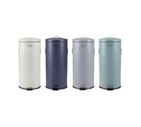 (Light Grey) Charles Bentley Retro Powder Coated Steel Waste Rubbish Kitchen Pedal Bin - Fully Assembled - 30L