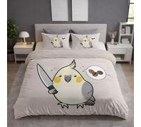 Light Grey Duvet Cover - Double 200 x 200 - Soft Lightweight, Machine Washable, Fluffy, Non Iron, Versatile - Cartoon Abstract Cockatiel Knife Bedding - Duvet Cover Sets For Bedroom