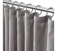 Light Grey Fabric Shower Curtain or Lining, Waffle Weave Lightweight Hotel Towel Shower Curtains for Bathroom, Leaf Pattern Thin Bath Curtain Set with 12 Plastic Hooks, 183 x 200 cm