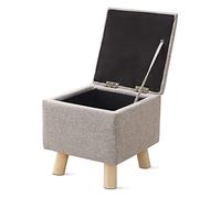 Light Grey Folding Ottoman Storage Box with Wood Legs Linen Pouffe Footstool Highly Elastic Sponge Filling 33x33x33 cm Versatile Home Décor SpaceSaving Furniture
