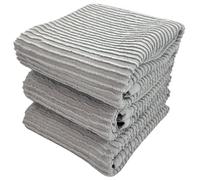 Light Grey Gray Kitchen Hand Dish Towels: Oversized 28" x 18", 100% Cotton Cloth Soft Cleaning Drying Absorbent Ribbed Design, Set of 3 Multipurpose for Everyday Use