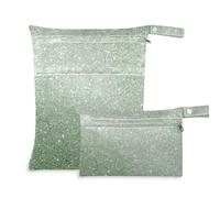 Light Grey Green Bright Starry Glitter zippered bathing suit bag 2 Pack diaper bag essential items with handles for pool, pool