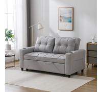 (Light Grey) HUDSON 2-SEATER SOFA BED LINEN FABRIC WITH CUP HOLDERS