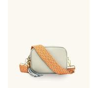 Light Grey Leather Crossbody Bag With Orange Cross-Stitch Strap Apatchy London Light Grey One Size