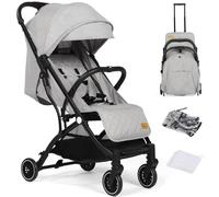 (Light Grey) Lightweight Travel Stroller Compact Baby Pushchair with Adjustable Seat, Mosquito Net, Rain Cover, One-Hand Folding Buggy with 5-Point Harness