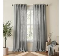 Light Grey Linen Curtains 84 Inches Long 2 Panels Set, Pale Dove Gray Farmhouse Curtain for Living Room Bedroom, Light Filtering Semi Sheer Window Drapes 84 Inch Length for Bedroom, Cortinas Grises