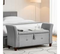 (Light Grey Linen) Seville Storage Ottoman Winged Padded Bench UKFR