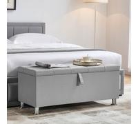 (Light Grey Linen) Valencia Storage Ottoman Padded Bench Velvet UKFR