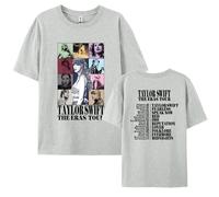 (light grey, M) Round Neck T-Shirt with Taylor Swift Print, American Hip-Hop Street Style Cotton Short Sleeve