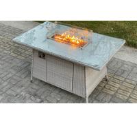 Fimous Rattan Gas Fire Pit Dining Table - Light Grey