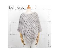 (Light grey, One Size) Women Knit Rabbit Fur Shawl Poncho Cape Robe Tippet Wrap Female Girl Warm Coat Jakcet CK701