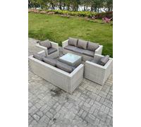 Light Grey Outdoor PE Rattan Garden Furniture Set Wicker Sofa Set Square Coffee Table Fimous Light Grey One Size
