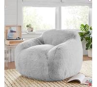 Light Grey Rabbit Fur Synthetic Leather Bean Bag Cover Empty Pouf Sofa Slipcover No Filling Stylish Modern Home Decor for Kids and Adults