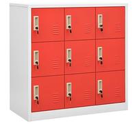 Light Grey & Red Steel Locker Cabinet 90x45x92.5cm Metal Office Sto with 9 Loc Secure Filing Solut for Home & Office nizat