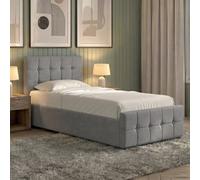 (Light Grey) Single Linen Ottoman Bed Frame with Storage, Vida Designs Valentina, Upholstered Fabric Bed with Headboard, UKFR