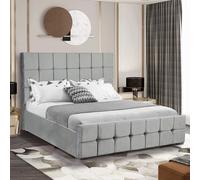 (Light Grey, Small Double) Ottoman Storage Bed Frame Gas Lift Velvet Fabric