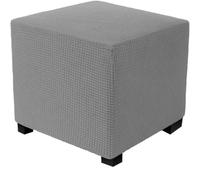 Light Grey Stretch Ottoman Slipcover for Footstool Thick Fabric Storage Footrest Protector Rectangle Fur Cover Size M (6076CM) - Home Decor Essential