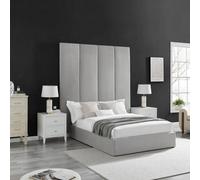 Light Grey Velvet Headboard Wall Panel Bed King Size 5Ft With Ottoman Storage Gas Lift