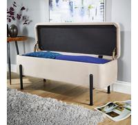 (Light Grey Velvet) Home Source Oasis Fabric Storage Ottoman with Metal Legs