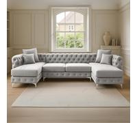 (Light Grey Velvet) SNOOZE Large U Shape Corner Sofa Set Monaco Plush Velvet 6 Seater Sofa Hand Made UK