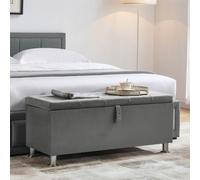 (Light Grey Velvet) Valencia Storage Ottoman Padded Bench Velvet UKFR