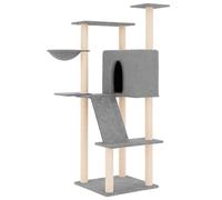 vidaXL Cat Tree with Sisal Scratching Posts Light Grey 143 cm UK HOT