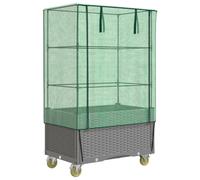 Raised Bed Polypropylene Light Grey 80x50x182cm Green Net Greenhouse Wheels 4pcs