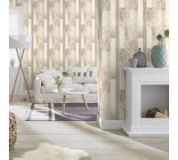 Light Grey Wood Effect Wallpaper Vertical Plank Panel Scandinavian Style