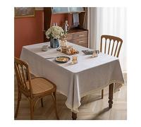 Light Grey Waffle Tablecloth 150 x 180 cm, Round Polyester with Tassels, Vintage Water-Repellent for Indoor/Outdoor Dining, Garden Parties & Festivals