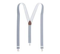 Light Grey Y Back Trouser Braces Suspenders for Men 3 Clip Plain 35mm Wide Adjustable Strong Silver Clips Extra Long Sizes Avail (Standard (44 Inches Long), Light Grey)