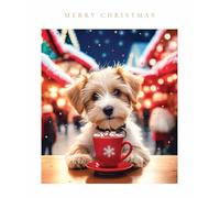 Light Hearted Cute Photographic Festive Art Christmas & Happy New Year Single Greeting Card - 185 x 155mm (7.2 x 6in) - Eco-Friendly & Recyclable (Festive Coffee Pup)