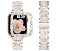 Light House Bling Metal Strap and Case for Apple Watch Straps 42mm 46mm | Sparkling Apple Watch Case and Strap for Series 11/10, Dressy Apple Watch Bracelet Strap 42mm/46mm, Gold/Rosegold/Starlight
