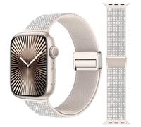 Light House Elastic Bling Nylon iWatch Strap Compatible with Apple Watch Straps 42mm(Series 11 10) 41mm 40mm 38mm, Crystal Sparkly Apple Watch Nylon Band Magnetic for Series 11 10 9 8 7 6 5 4 SE 3 2 1