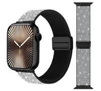 Light House Elastic Bling Nylon iWatch Strap Compatible with Apple Watch Straps 49mm 46mm 45mm 44mm 42mm(Series 3 2 1), Crystal Sparkly Magnetic Nylon Strap for Series 11 10 9 8 7 6 5 4 Ultra/SE3 2 1