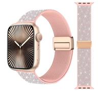 Light House Elastic Bling Nylon iWatch Strap Compatible with Apple Watch Straps 49mm 46mm 45mm 44mm 42mm(Series 3 2 1), Crystal Sparkly Magnetic Nylon Strap for Series 11 10 9 8 7 6 5 4 Ultra/SE3 2 1