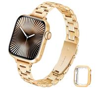 Light House Metal Strap with Soft Case Compatible with Apple Watch Series 11/10 46mm, Adjustable Replacement Stainless Steel Metal Apple Watch 11/10 46mm Strap, Slim Fashion Design for Women Men, Gold
