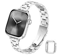 Light House Metal Strap with Soft Case Compatible with Apple Watch Series 11 10, Adjustable Replacement Stainless Steel Metal Apple Watch 11/10 42mm Strap, Slim Fashion Design for Women Men, Silver