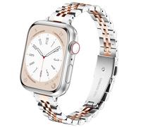 Light House Metal Straps Compatible with Apple Watch Straps 49mm 46mm 45mm 44mm 42mm, Elegant Slim Stainless Steel Band for iWatch Series 11 10 9 8 7 6 5 4 3 2 1 Se/Ultra 3 2 1, Silver with Rosegold