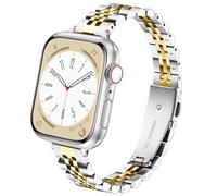 Light House Metal Straps Compatible with Apple Watch Straps 49mm 46mm 45mm 44mm 42mm, Elegant Slim Stainless Steel Band for iWatch Series 11 10 9 8 7 6 5 4 3 2 1 Se/Ultra 3 2 1, Silver with Gold