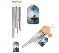 Light House Ocean Memorial Wind Chimes for Loss of Loved One - Wooden Sympathy Windchimes for Outside - Small Bamboo Windchimes Outdoors - Condolence Remembrance Gift (50CM)