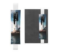 Light House Pen Holder for Notebook, PU Leather Pen Sleeve Pouch for Gift, Detachable Bookmark Elastic Journal Pencil Holder Case - Hold 2-3 Pens, White
