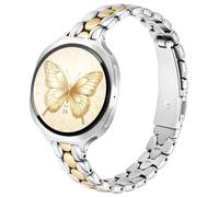 Light House Stainless Steel Strap Compatible with Samsung Watch 8 Strap 40mm 44mm/Galaxy Watch 8 Classic Strap 46mm, Silver with Gold Metal Samsung Smartwatch Straps, Dressy Elegant Band for Women