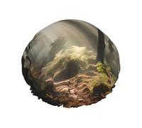 Light in the Forest Printed shower cap, reusable, specially designed for women's long hair, double-layer structure, suitable for bathing.
