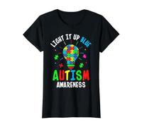 Light It Up Blue Autism Awareness Puzzle Piece Boys Kids Value Graphic T-Shirt, Women, Black, L