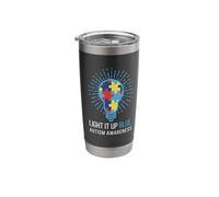 Light It Up Blue Autism Awareness Ribbon Puzzle Pieces Stainless Steel Insulated Tumbler